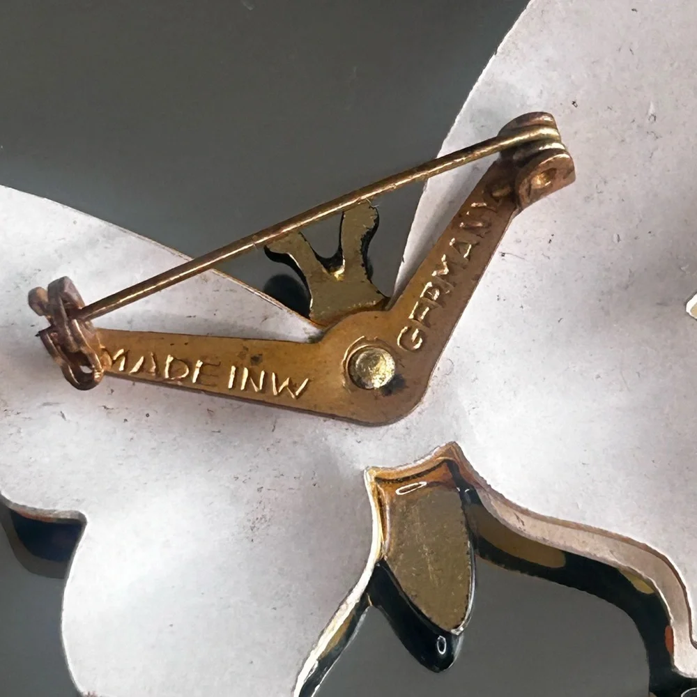 Set of Two Butterfly Broach Vintage Made West Germany Goldtone Rainbow Jewelry